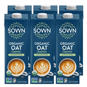 SOWN Organic Oat Creamer unsweetened six-pack front view showing the dairy-free option