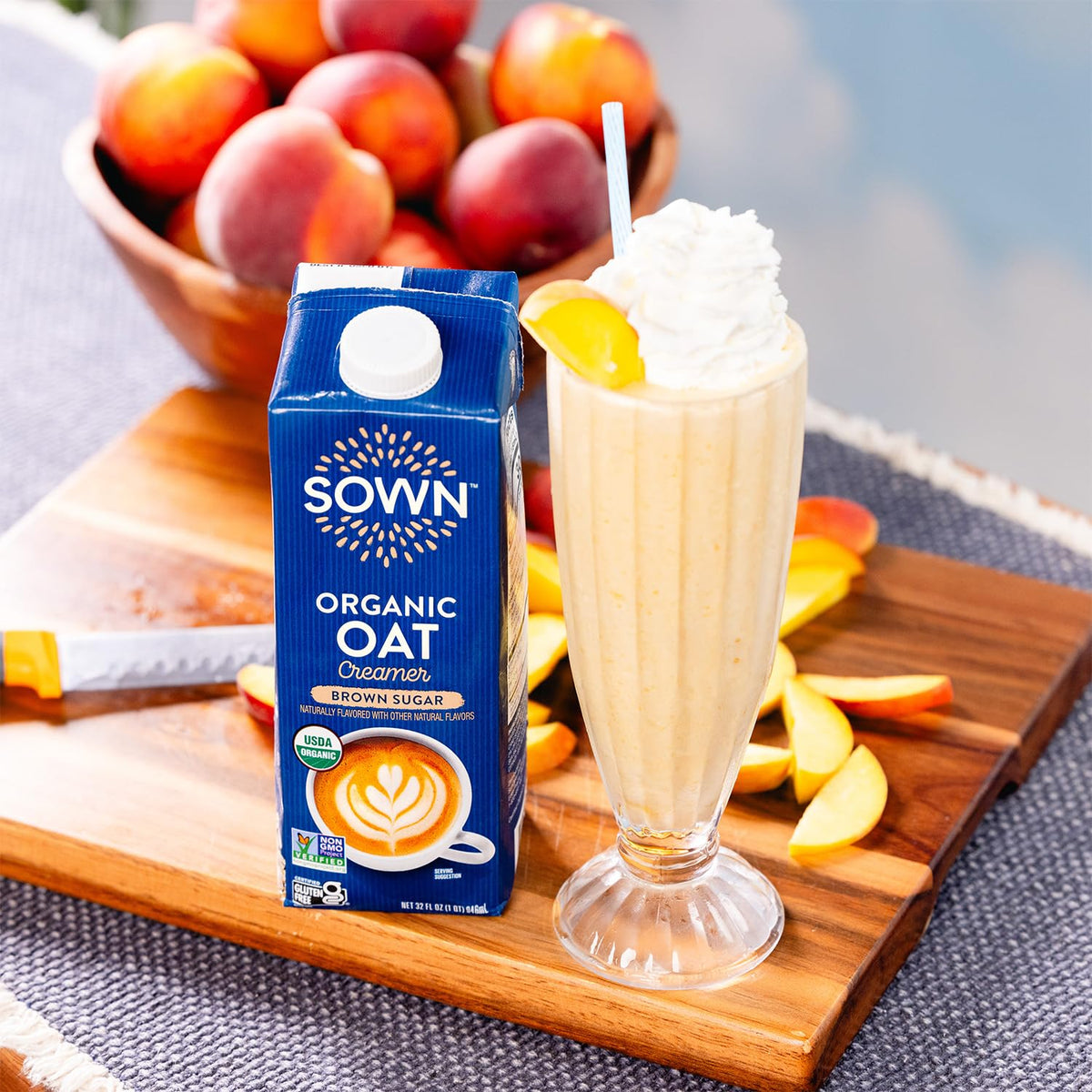 SOWN Pack of 6 creamers on a shelf emphasizes shelf-stable convenience.