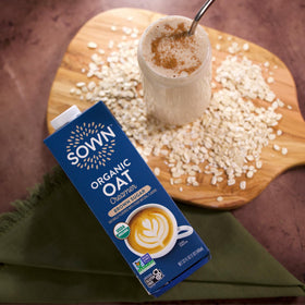 SOWN Rolled oats closeup highlights natural sourcing behind the creamer.