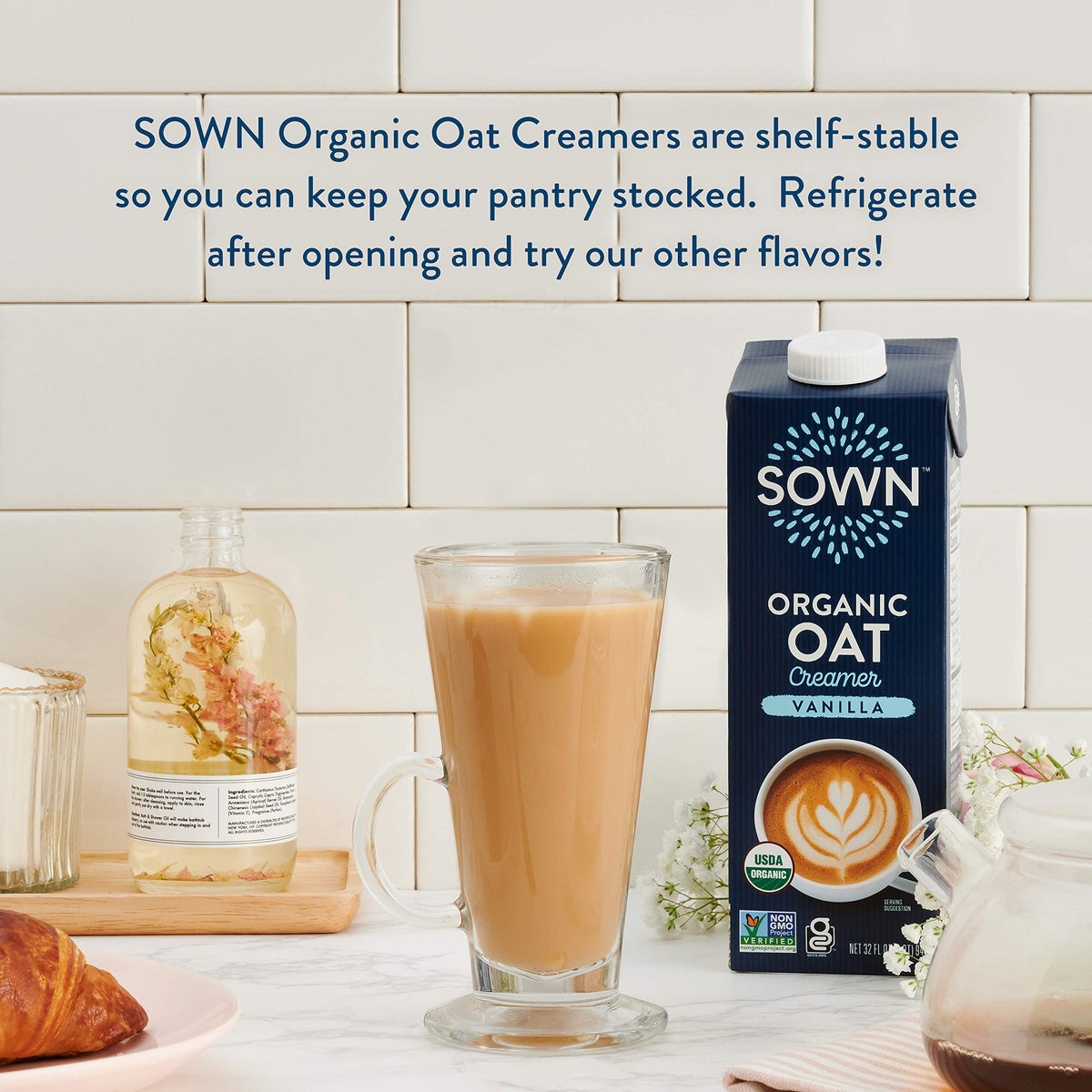 SOWN Vegan Oat Creamer pack sits on pantry shelf
