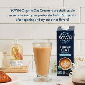 SOWN Vegan Oat Creamer pack sits on pantry shelf