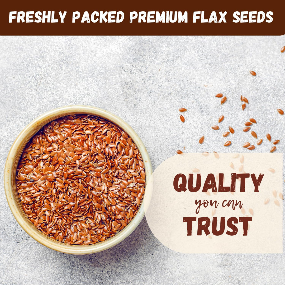 Sown and Grown flax seeds in a bowl ready to top salads
