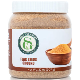 Sown and Grown ground flaxseed 2lb packaging in resealable bag for lasting freshness