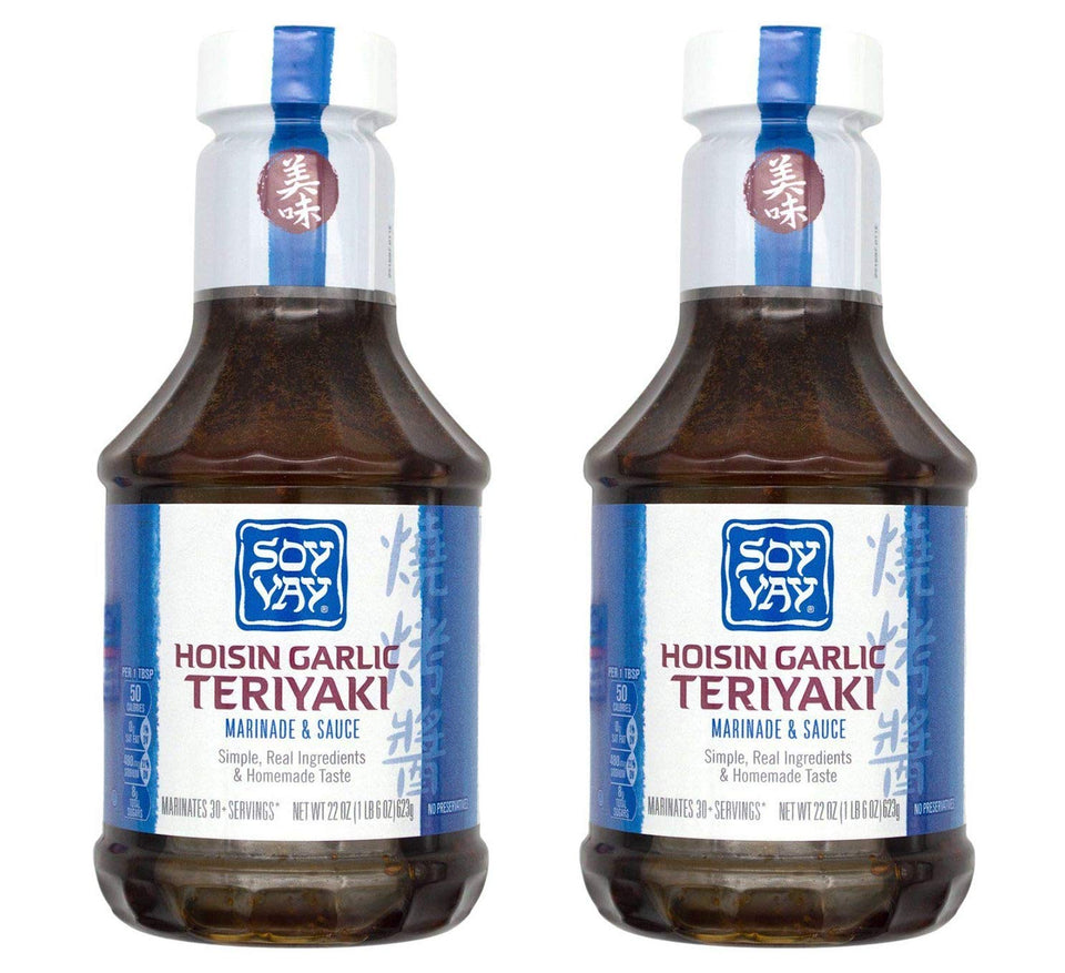 Soy Vay Hoisin Garlic Marinade & Sauce two-pack bottle, ideal for quick weeknight glazes.