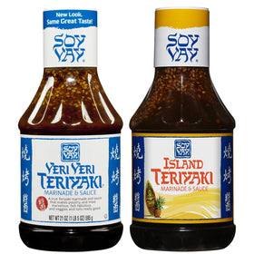 Soy Vay Veri Veri Teriyaki 21oz bottle pouring glaze for chicken.