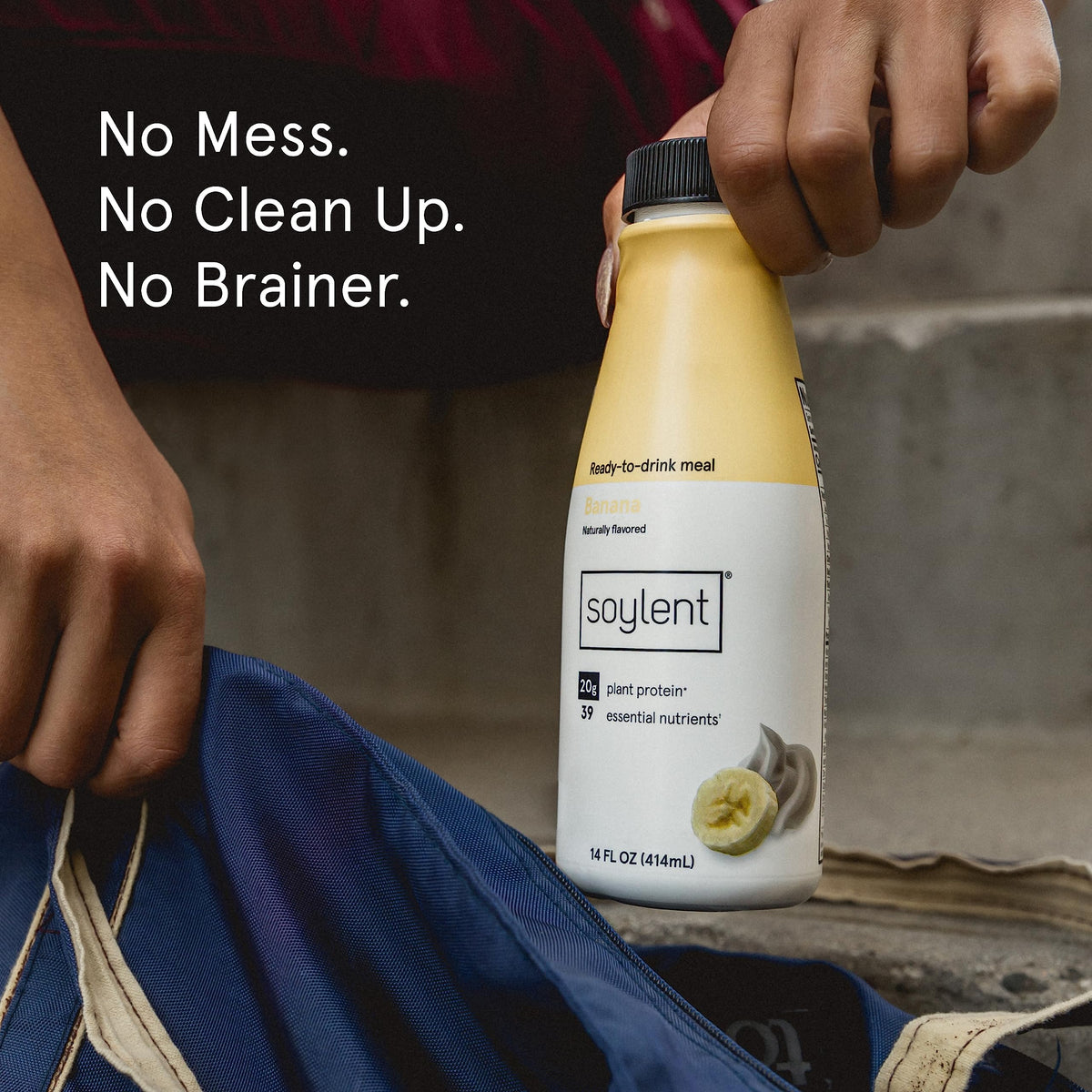 12-pack display of Soylent Banana shakes for convenient weekly meals