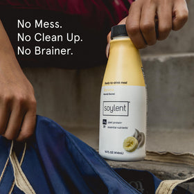 12-pack display of Soylent Banana shakes for convenient weekly meals