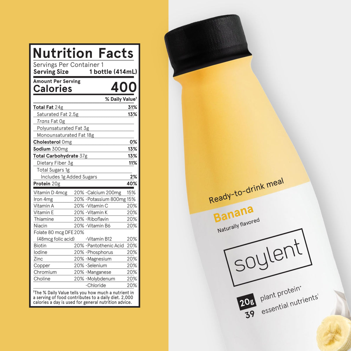 Glass of Soylent Banana shake showing creamy texture for a satisfying meal