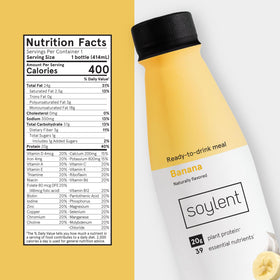 Glass of Soylent Banana shake showing creamy texture for a satisfying meal