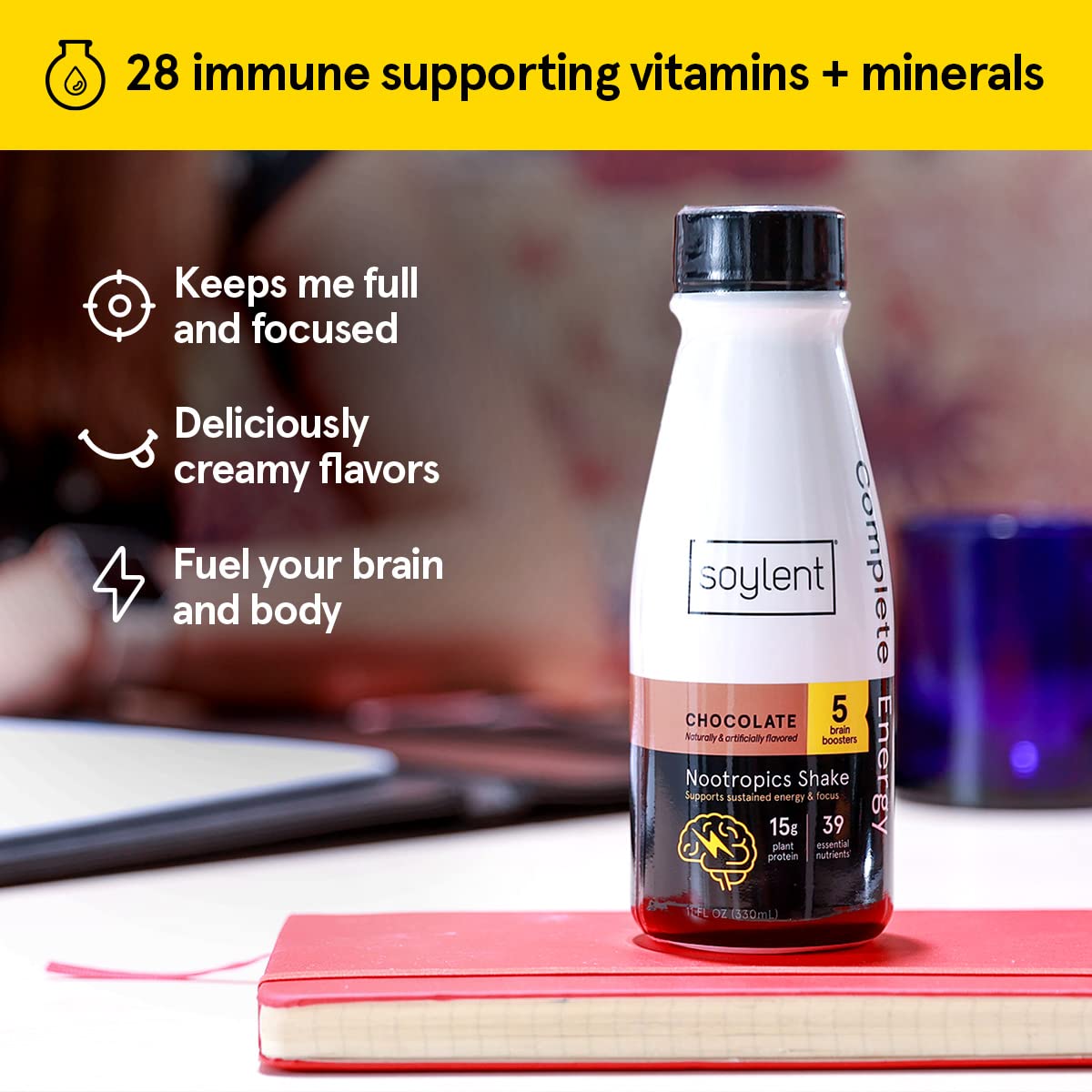 Soylent brain-boosters caffeine l-theanine blend supports sustained focus.