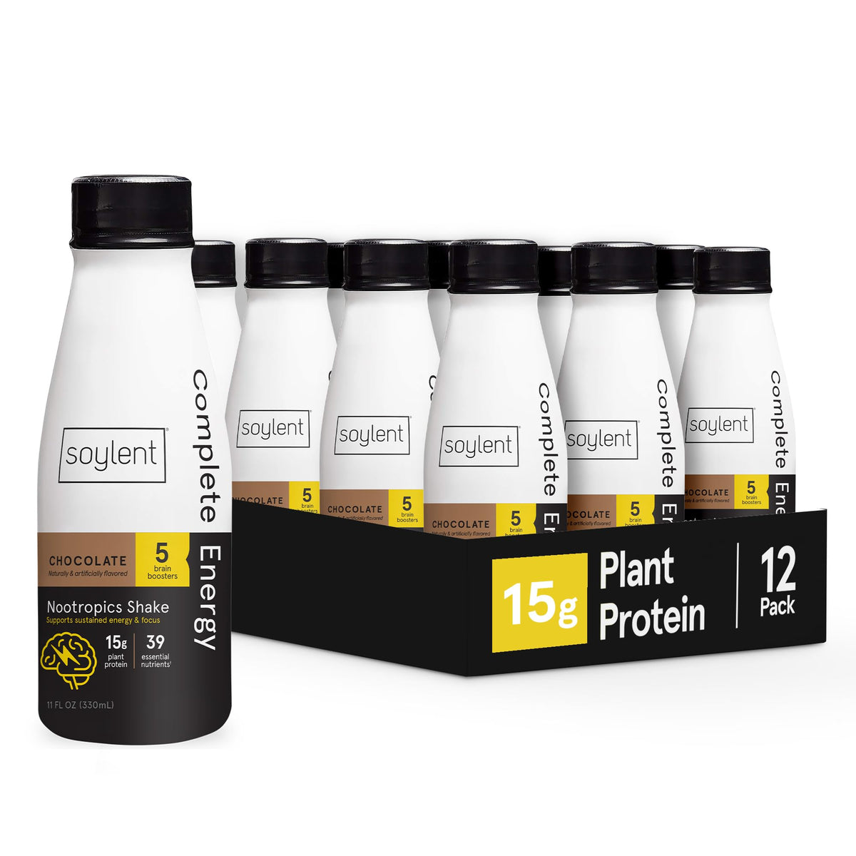 Soylent Complete Energy 12-pack box for convenient plant-based nutrition on the go.