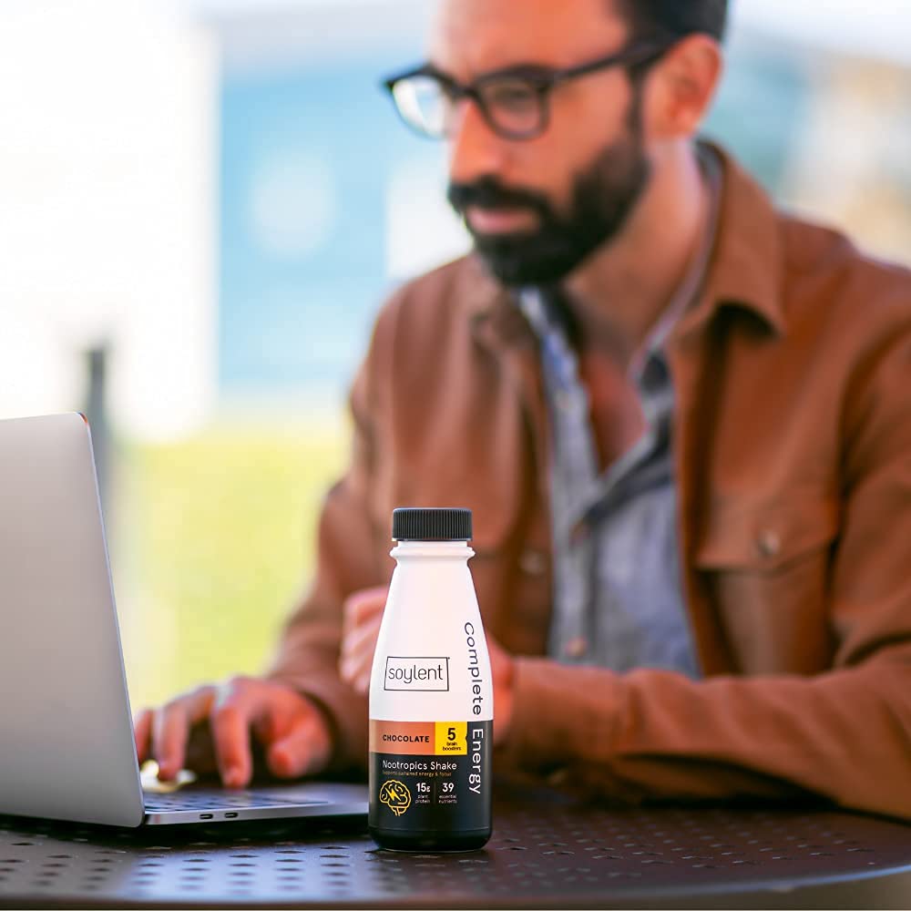 Soylent Complete Energy chocolate-flavor bottle with creamy texture and flavor.