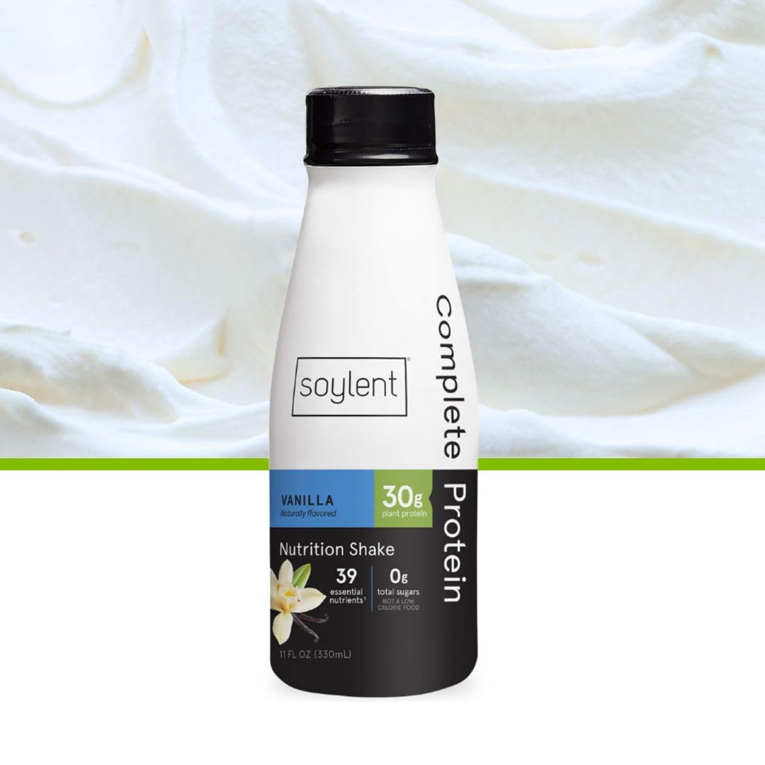 Soylent Complete Protein Shake Vanilla nutrition facts panel, 30g protein and 0g sugar