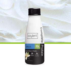 Soylent Complete Protein Shake Vanilla nutrition facts panel, 30g protein and 0g sugar