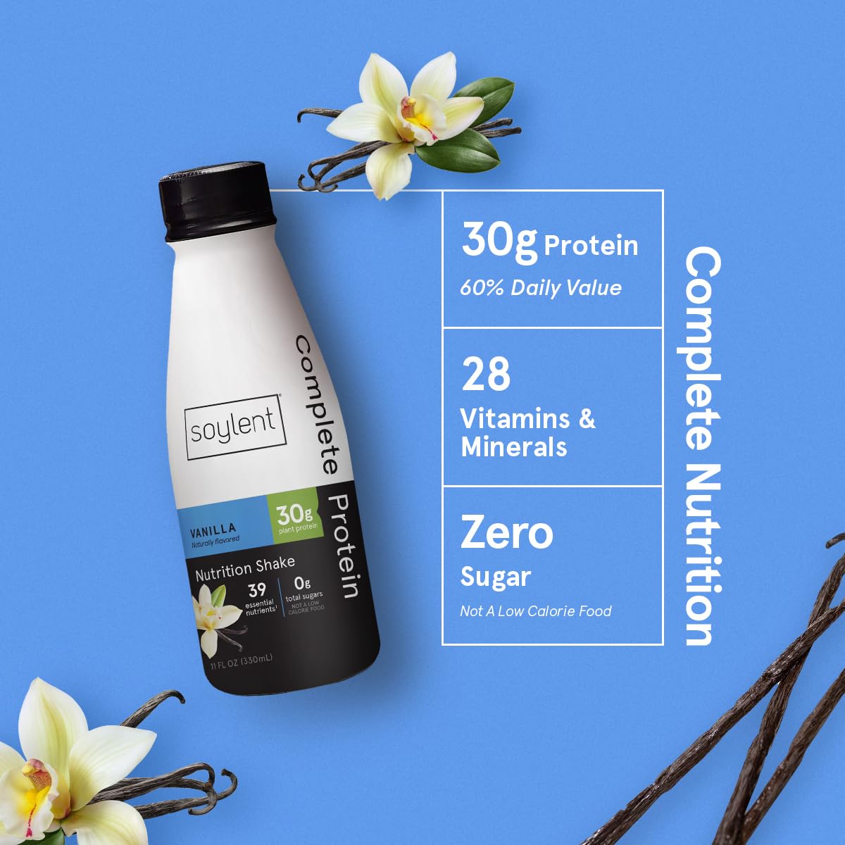 Soylent Complete Protein Shake Vanilla on-the-go bottle with cup, easy meal replacement