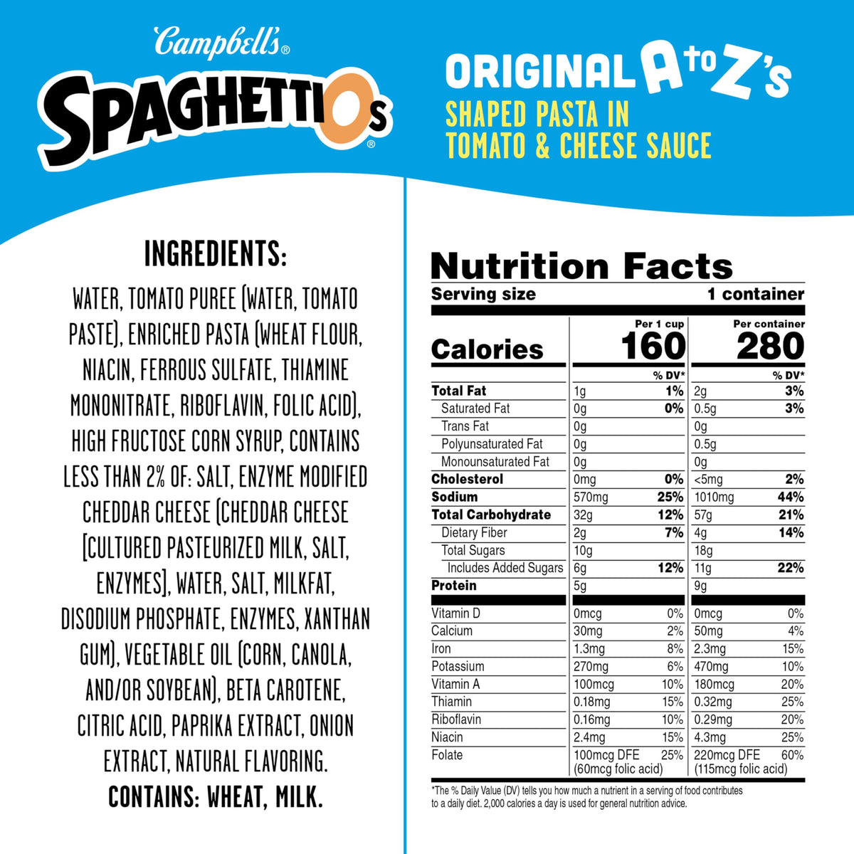 SpaghettiOs alphabet pasta shapes add fun to every bite.