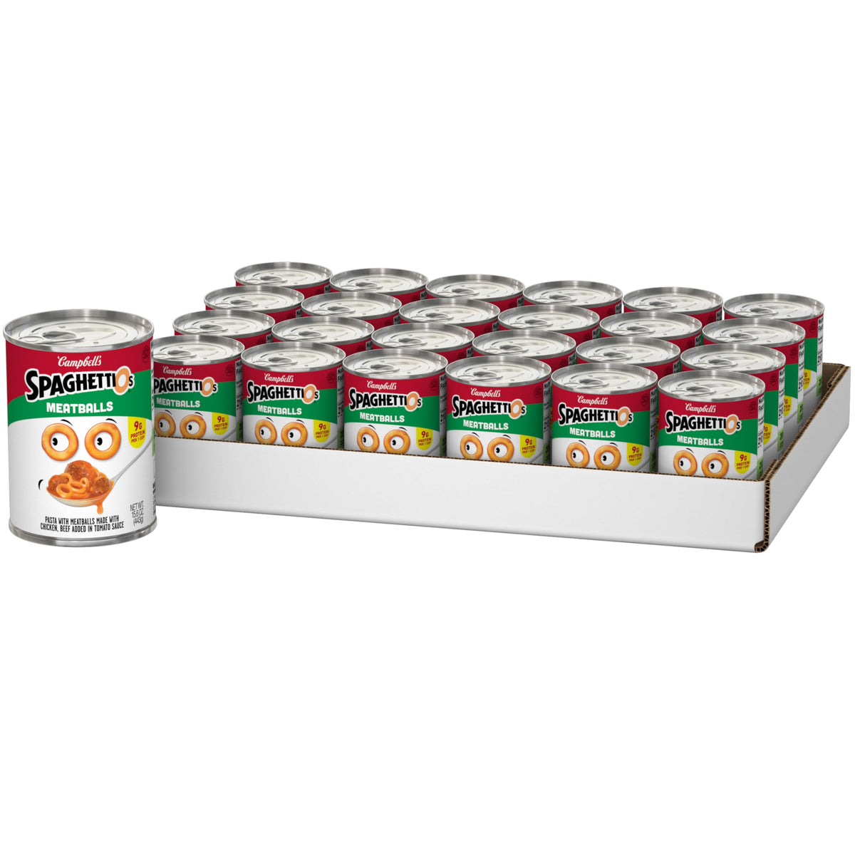 SpaghettiOs meatballs in tomato sauce offer a quick family meal.
