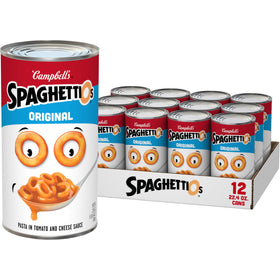 SpaghettiOs Original can on display, family-friendly meal option in a 12-pack