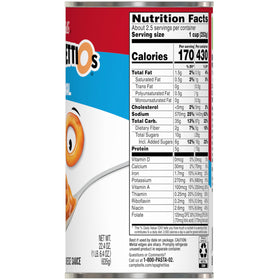 SpaghettiOs Original with vegetable content, balanced snack option