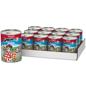 SpaghettiOs Where's Waldo shapes front view, kid-friendly meal option.
