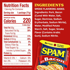 SPAM bacon single pouch for pantry storage, shelf-stable and easy to store