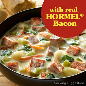 Spam bacon slices on plate, smoky flavor ideal for breakfast or sandwiches.