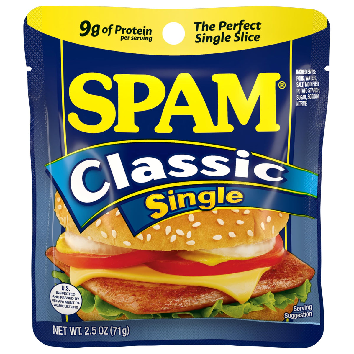 SPAM Classic 2.5oz pouch on a kitchen counter for quick meal ideas