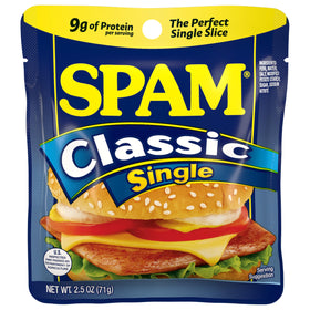 SPAM Classic 2.5oz pouch on a kitchen counter for quick meal ideas