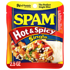 SPAM Hot & Spicy open pouch ready for quick meals and snacks