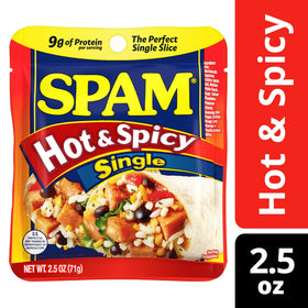 SPAM Hot & Spicy in a sizzling pan with peppers and aroma