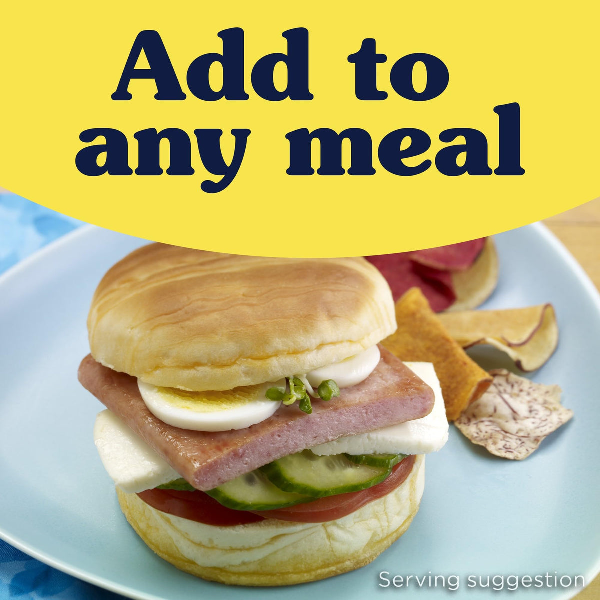 SPAM Lite Single Pouch breakfast plate with eggs, fast protein.