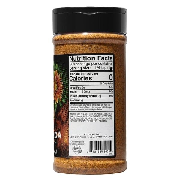 Spanglish Asadero spice texture closeup; shows organic chili and garlic blend