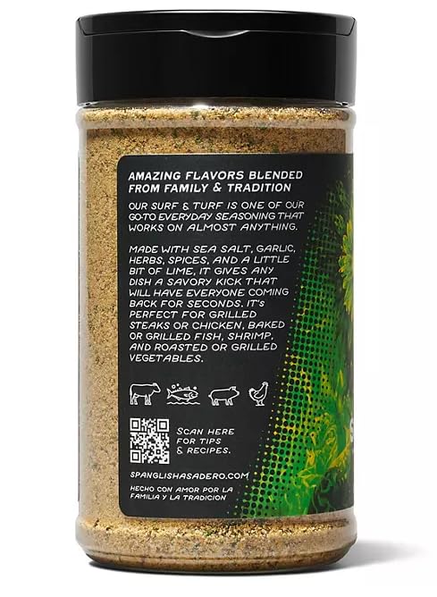 Close-up of Spanglish Asadero Surf & Turf Seasoning texture with herbs and lime zest