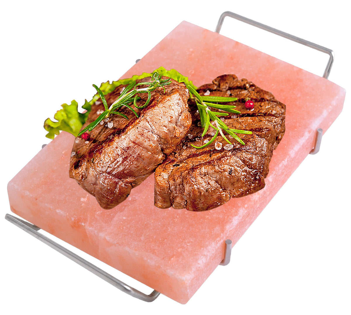 Spantik salt block on steel tray for stable grilling and serving