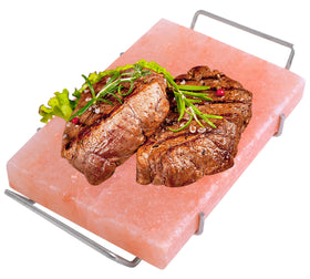 Spantik salt block on steel tray for stable grilling and serving