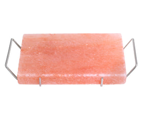 Stainless steel tray supports and protects the salt slab during use