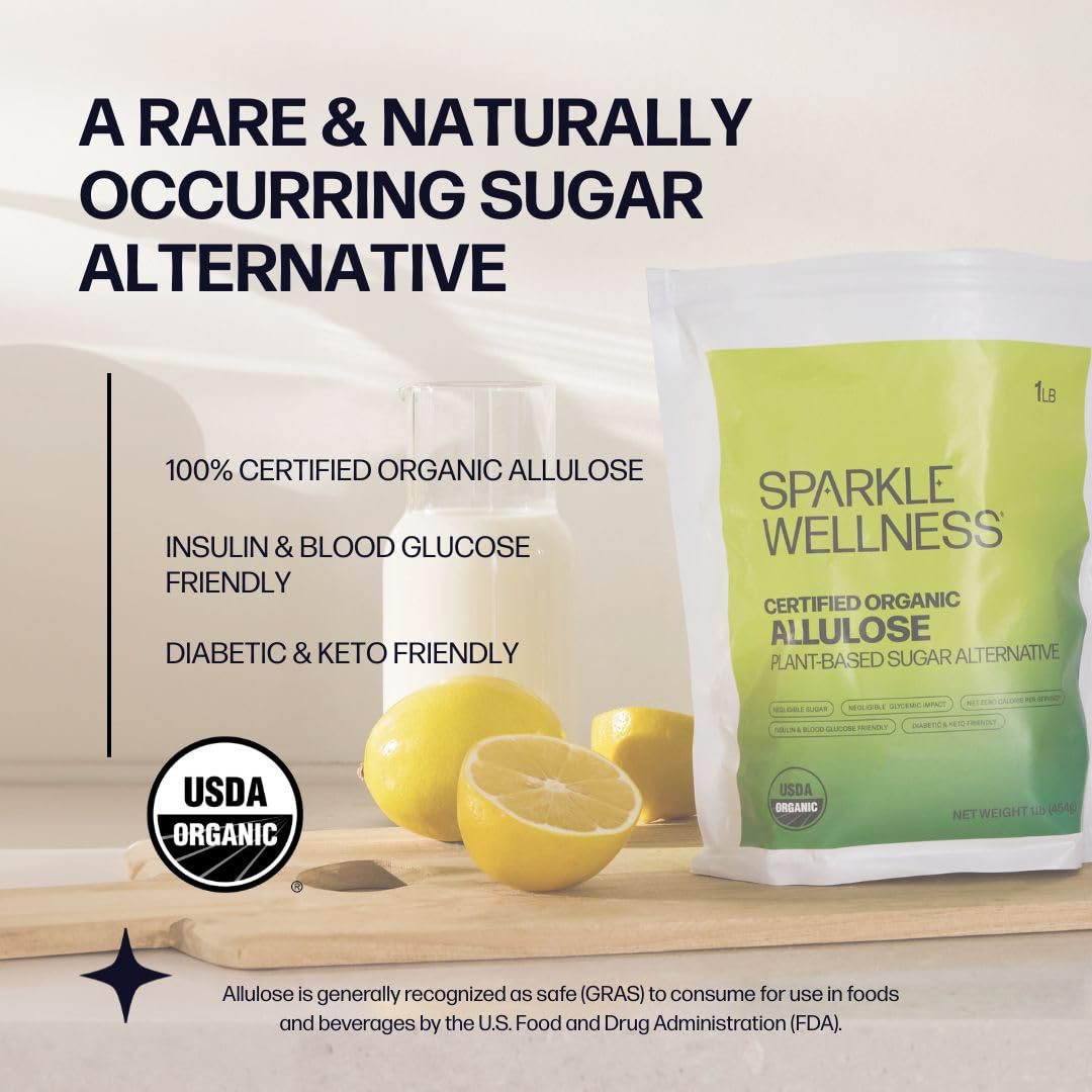 Sparkle Wellness Organic Allulose scoop for precise baking measurements.