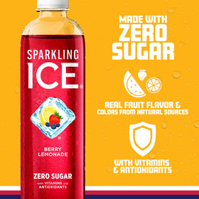 Pack of 12 Sparkling Ice Berry Lemonade bottles on a bright surface.