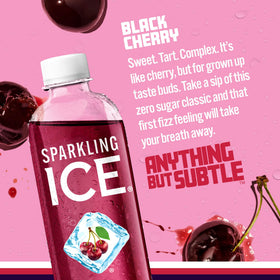 Sparkling Ice Black Cherry being poured into a glass for a crisp mocktail.