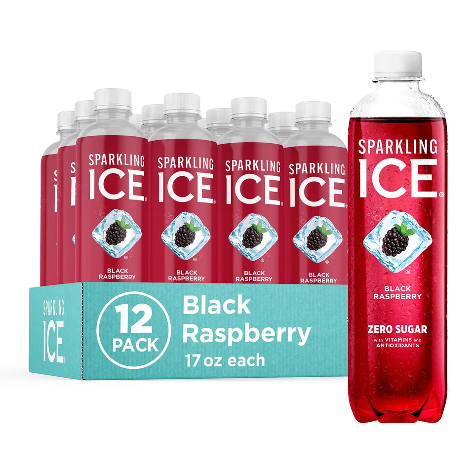 Sparkling Ice Black Raspberry bottle 17 oz with zero sugar and vibrant flavor.