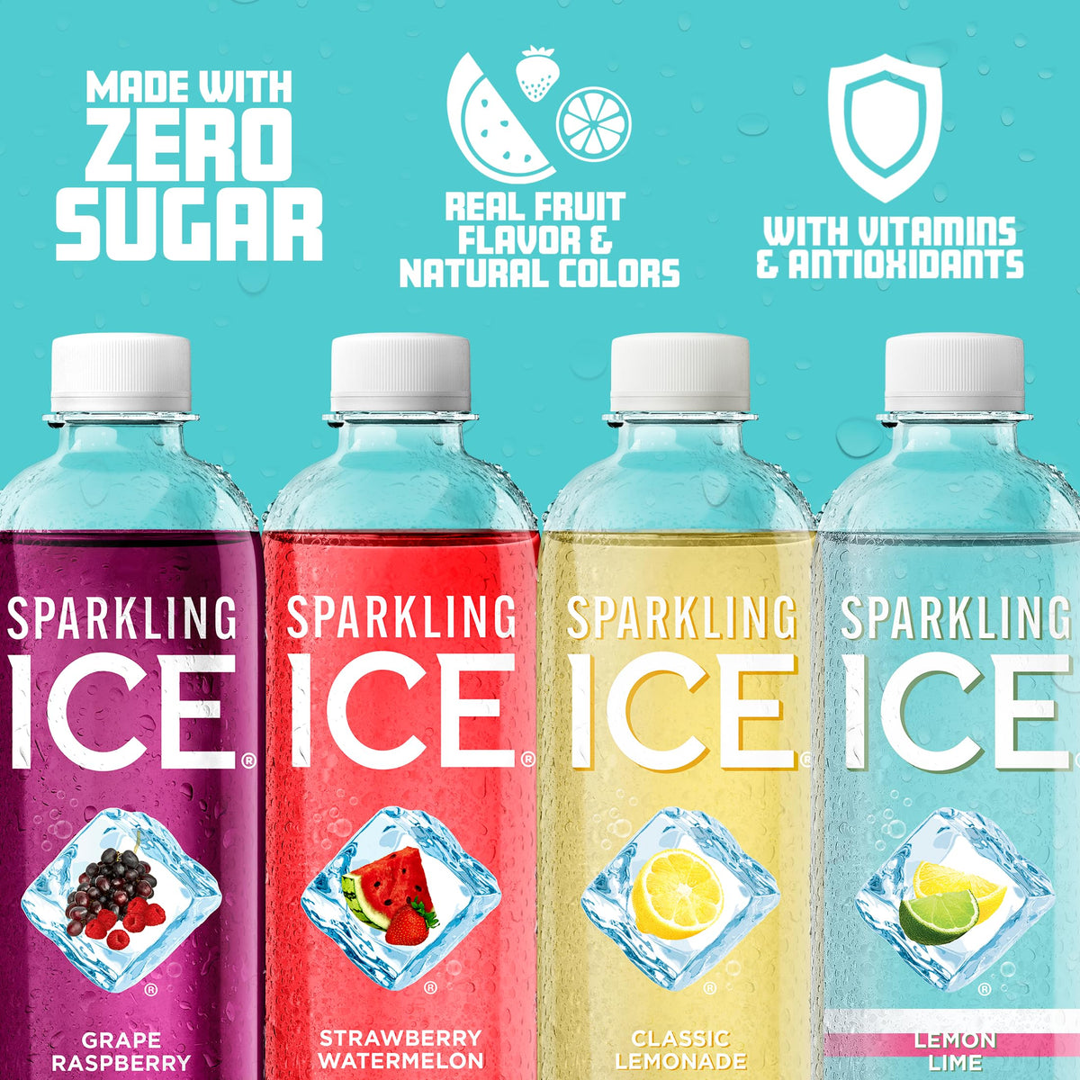 Sparkling Ice Grape Raspberry bottle featuring natural color and vitamins.