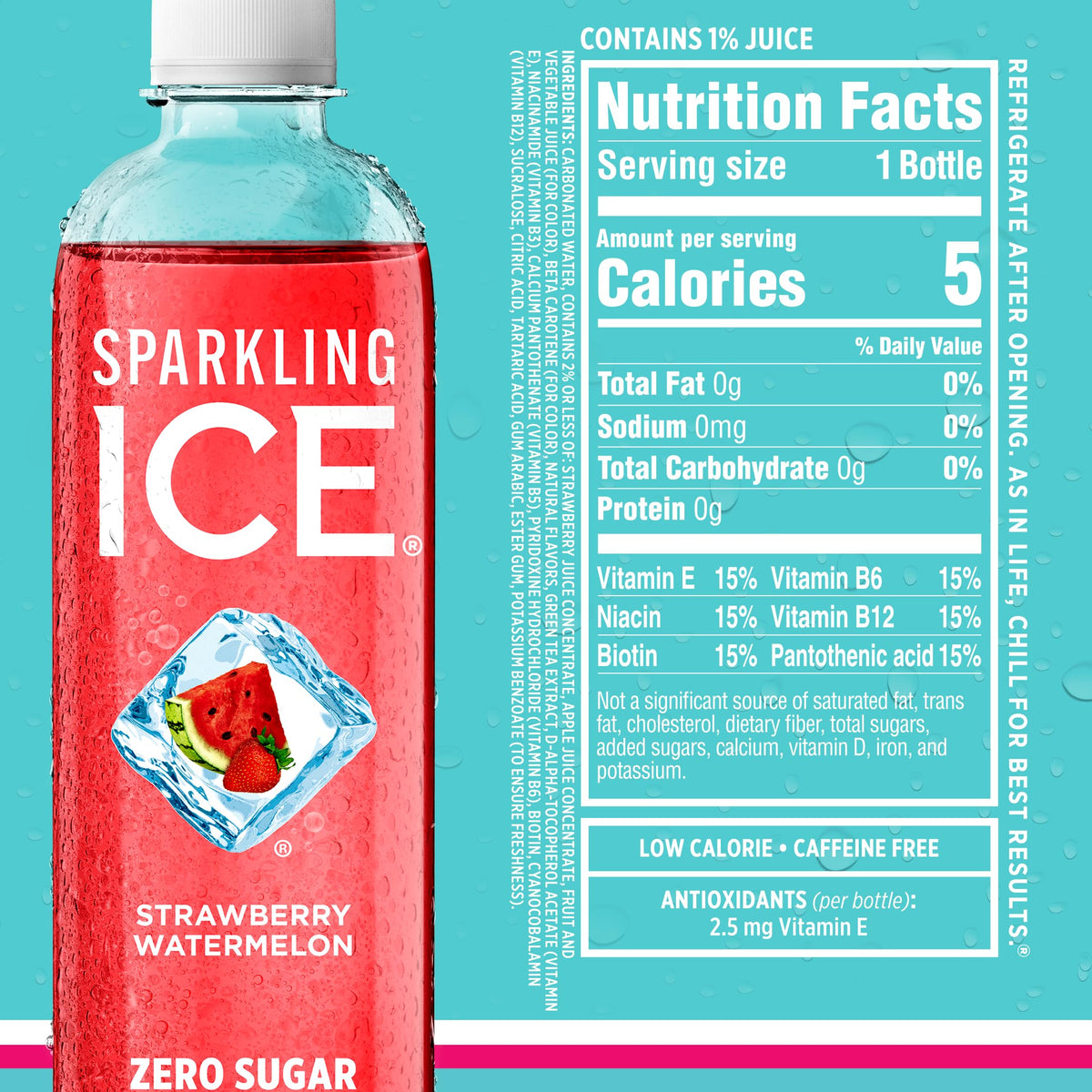 Chilled Sparkling Ice bottle beside a glass, refreshing anytime.