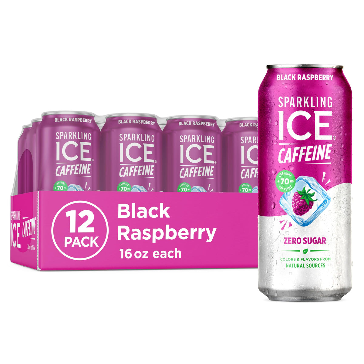 Sparkling Ice Caffeine Black Raspberry can front view showing flavor and label