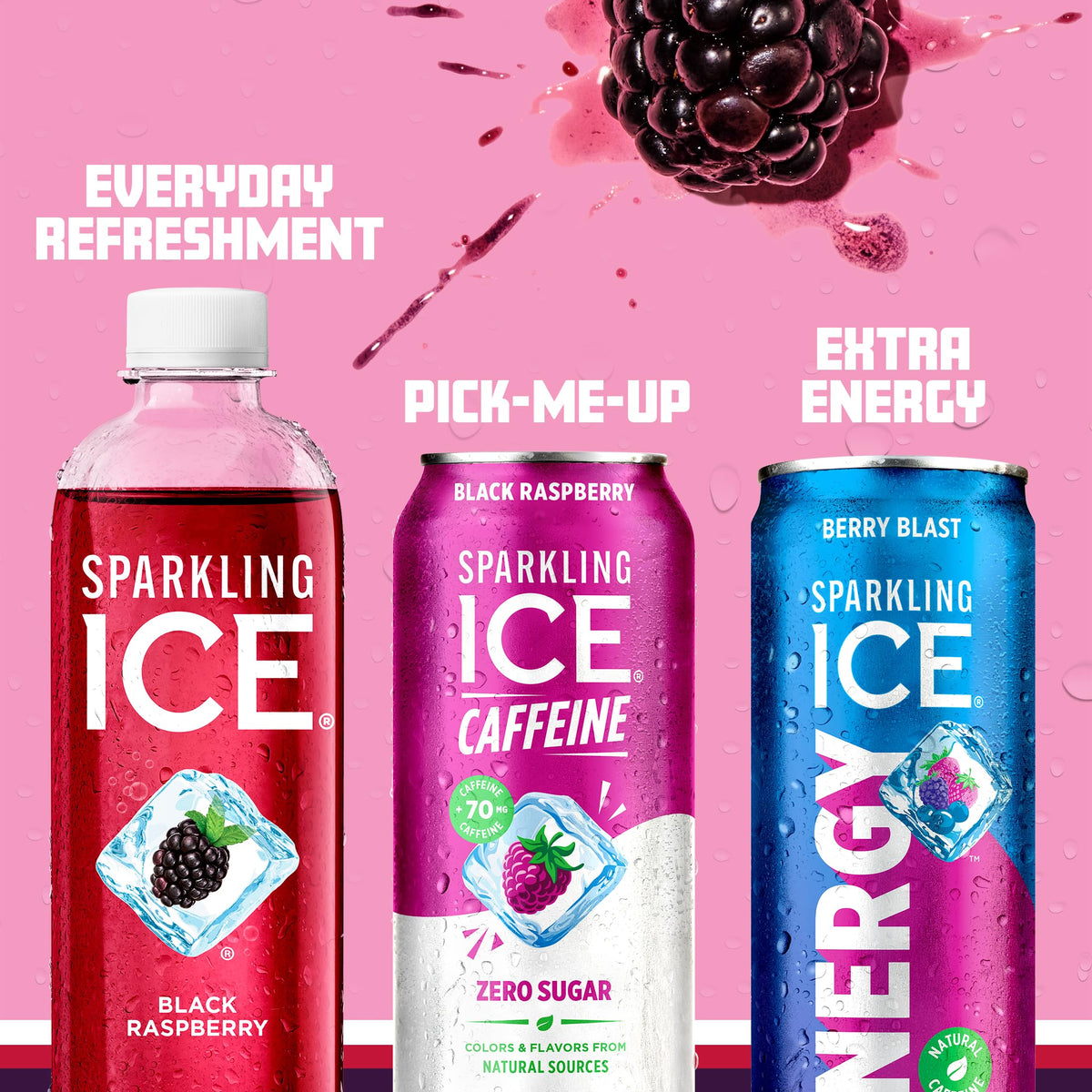 Six-pack of Sparkling Ice Caffeine Black Raspberry 16 oz cans