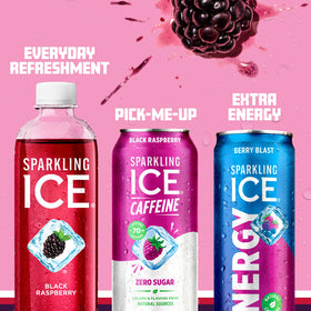 Six-pack of Sparkling Ice Caffeine Black Raspberry 16 oz cans
