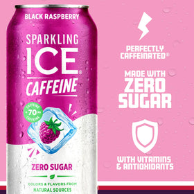 Pouring Sparkling Ice Caffeine Black Raspberry into a glass with bubbles