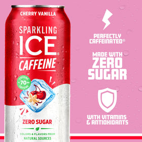 Sparkling Ice Caffeine Cherry Vanilla glass poured, refreshing daytime pick-me-up.