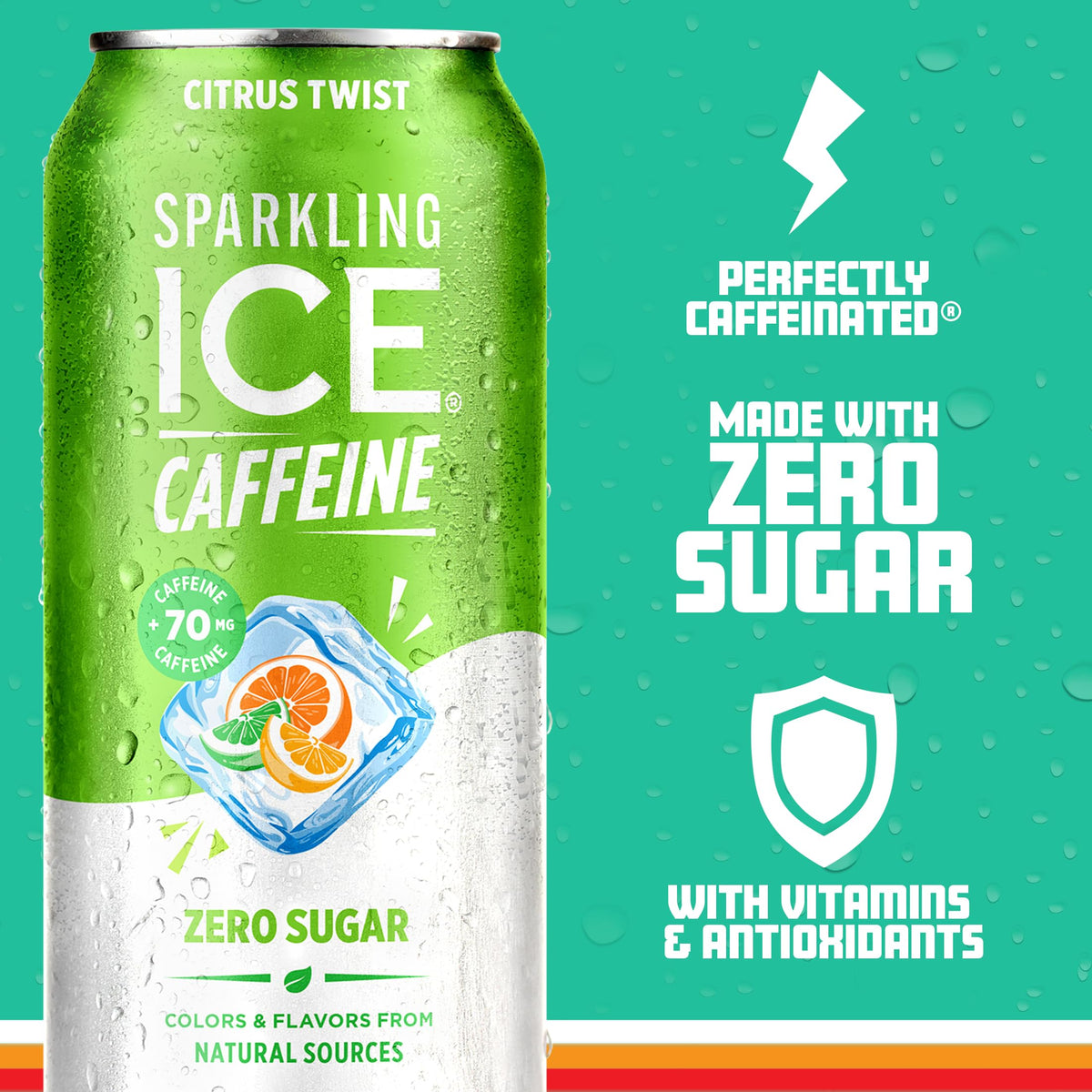 Sparkling Ice Citrus Twist label closeup emphasizes antioxidants and natural fruit flavor.