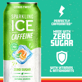 Sparkling Ice Citrus Twist label closeup emphasizes antioxidants and natural fruit flavor.