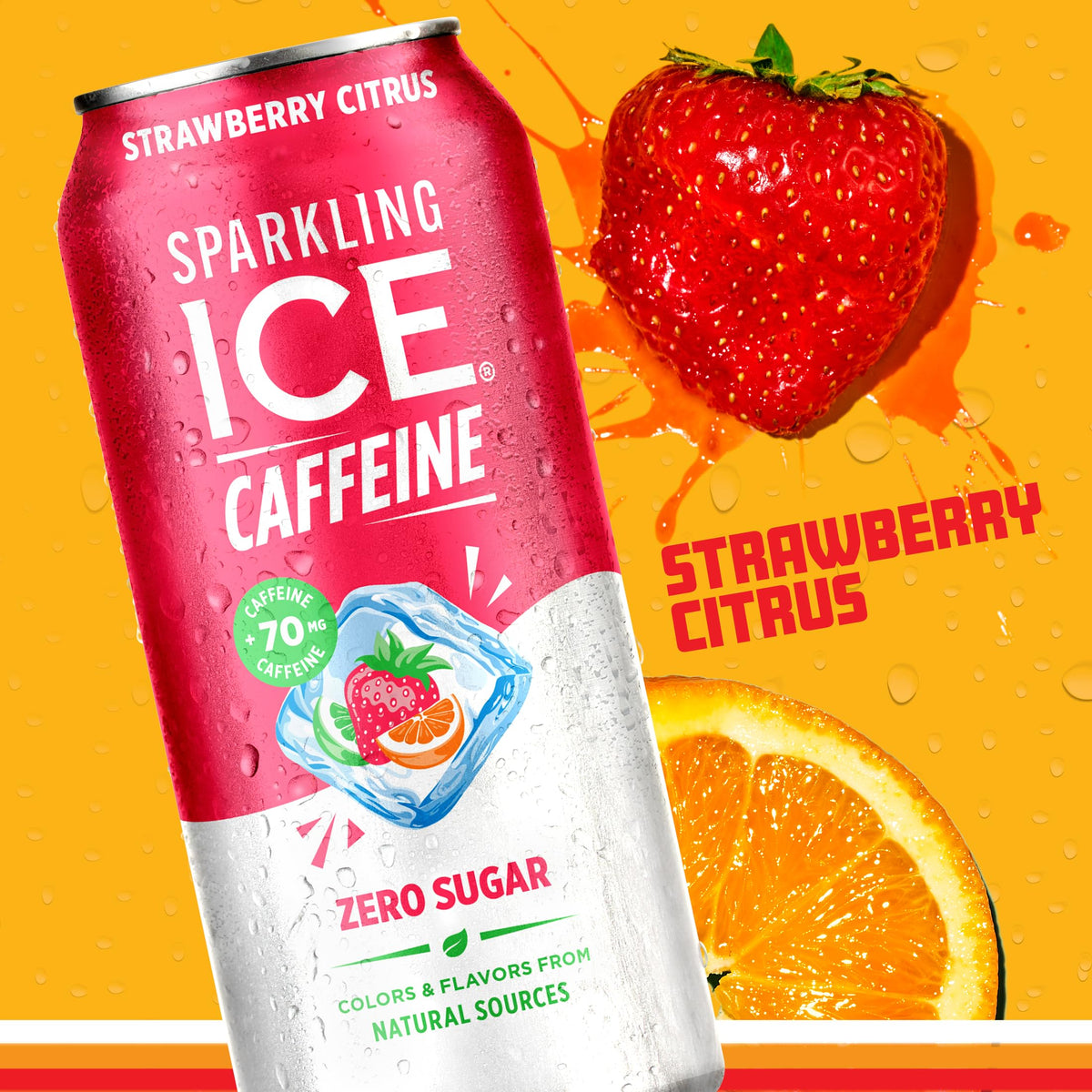 Sparkling Ice Caffeine Strawberry Citrus can image highlighting berry aroma and flavor